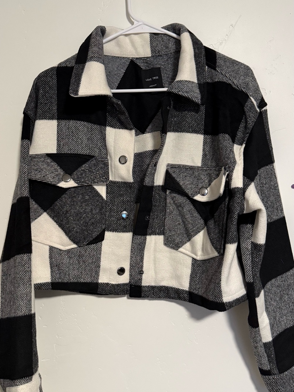 Love Tree Black and White Plaid Cropped Jacket